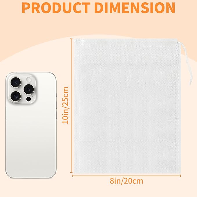 TamBee 8" x 10" Tea Bags Disposable Bag Reusable Tea Bags for Loose Tea Empty Drawstring Seal String Bag Non Woven for Coffee Cook Bath Desiccant 100 Pcs