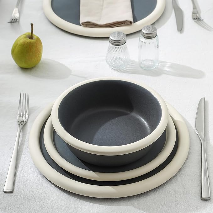 Stone Lain Capri 24-Piece Dinnerware Set Stoneware, Plates and Bowls Set, Microwave and Dishwasher Safe, Dish Set for 8, Grey