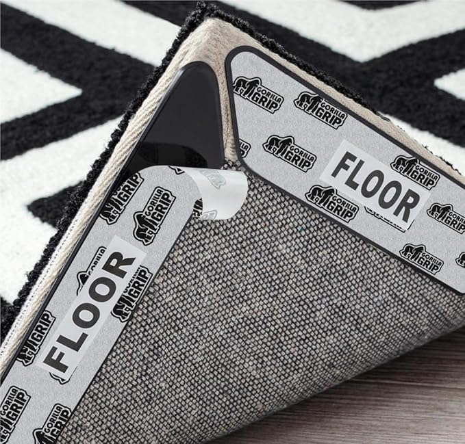GORILLA GRIP 16 Pc Rug Gripper Pads Keep Area Rugs Corners from Curling, No Damage Reusable Double-Sided Sticky Pads, Holds Down Carpet, Stays in Place on Hardwood Floors, Grips Tile Floor, Home Décor