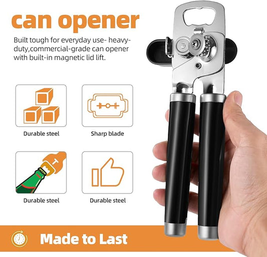 Smooth Edge Can Opener with Ergonomic Handles, Leaves No Sharp Edges, Dishwasher Safe & Easy to Clean, Rust-Resistant Stainless Steel