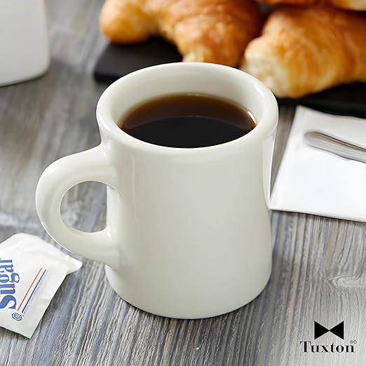 Tuxton China BEM-090B Diner Mug, 9 oz., 3-3/8" Diameter x 3-3/4"H, Microwave and Dishwasher Safe, Oven Proof, Fully Vitrified, Ceramic, DuraTux, American White/Eggshell, Pack of 24