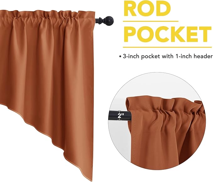NICETOWN Burnt Orange Swag Curtains for Dining Room, Farmhouse Style Kitchen Short Curtains for Windows, Small Rod Pocket Rustic Curtain Tiers for Garden/Office, 2 PCs, 36" x 36" x 18" per Panel,