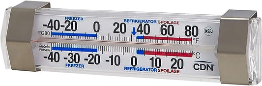 CDN FG80 Refrigerator/Freezer Thermometer | NSF Certified | Dual Scale -40 to 80°F | Ideal for Fridge & Freezer Monitoring | Stainless Clips | Durable Design | FG80