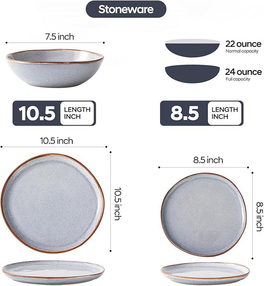 Bestone 12 Pieces Round Kitchen Dinnerware Sets，Plates and Bowls Sets,Dishes, Plates, Bowls, Dish Set, Chip Resistant Ceramic Dinnerware Set, Dishwasher/Microwave Safe,Service for 4,Reactive Blue