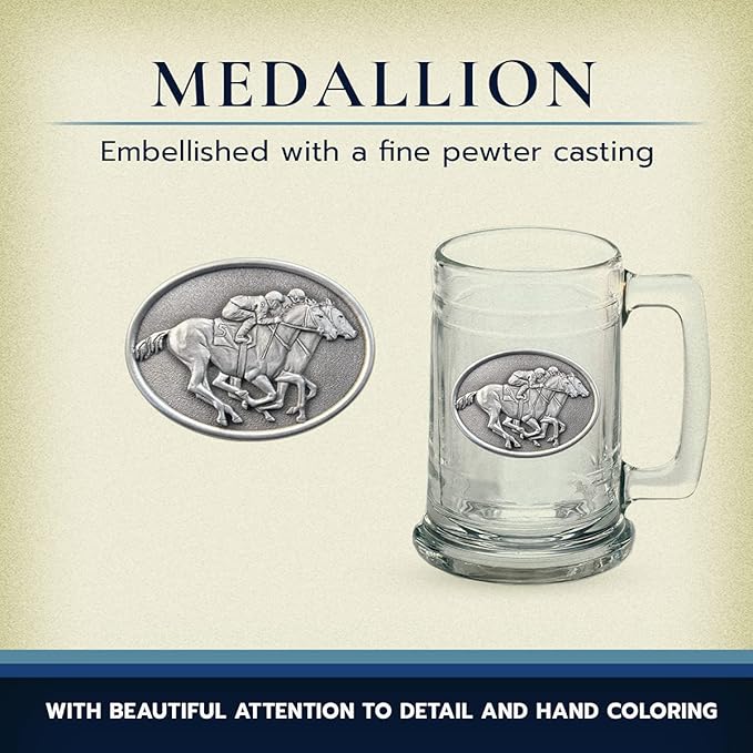 Heritage Pewter By a Nose Beer Stein Glass | 15 Ounce German-Style Beer Glass | Intricately Crafted Metal Pewter Alma Mater Inlay