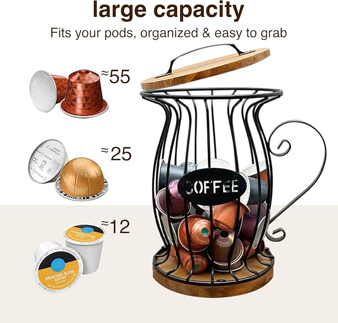 Coffee Pods Holder Organizer, Large Capacity Nespresso Storage and Organization Creamer Container Basket for Kitchen Counter Countertop Office Kpop Desktop Stand organizador de cafe (with Lid)