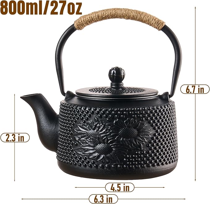 PARACITY Cast Iron Teapot Japanese 800ml/27oz, Tea Kettle Pot for Stove Top, Tea Pot with Stainless Steel Infusers for Loose Tea, Boiling Hot Water Tea, Mothers Day Gifts from Daughter/Son