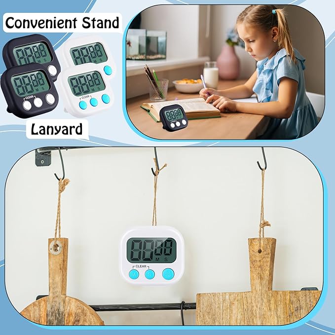 Xuhal 50 Pieces Digital Kitchen Timer Bulk, Small Magnetic Timers for Classroom, Digits Stopwatch Clock Timer for Cooking Baking Sports Games Office, Not Including Battery (Black,White)