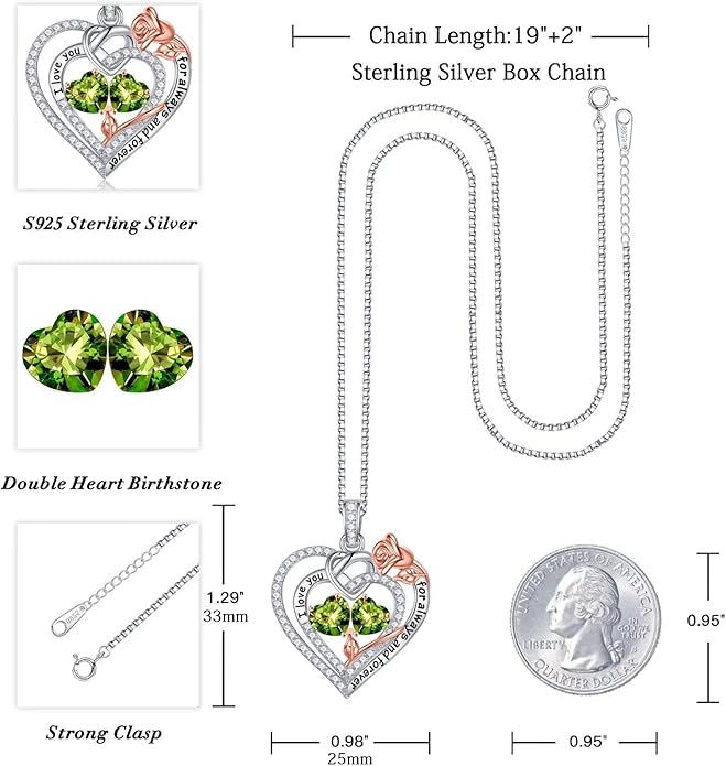 Iefil Christmas Gifts for Wife Women - 925 Sterling Silver Double Birthstone Necklace, Anniversary Birthday Gifts for Women, Jewelry Gift for Wife Girlfriend Mom Her
