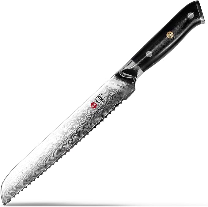 Oxford CHEF Bread Knife 8 inch Serrated Damascus- Japanese- VG10 Super Steel 67 Layer High Carbon Stainless Steel-Razor Sharp, Stain & Corrosion Resistant, & Awesome Edge Retention