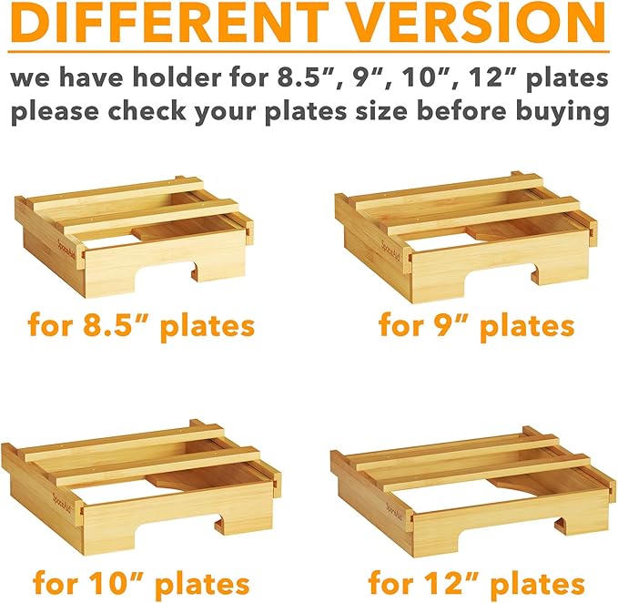 SpaceAid 9-inch Paper Plate Dispenser, Under Cabinet Bamboo Plates Holder, Kitchen Counter Vertical Dipensers Holders Countertop Caddy, Black