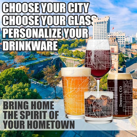 Blue Ridge Mountain Gifts - Denver Souvenir - Colorado Glassware Gift, Etched City Map, Laser Engraved and Dishwasher Safe