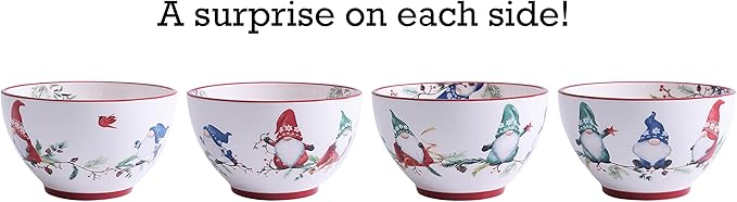 Bico Christmas Gnomes Cereal Bowls Set of 4, 29 oz Deep Ceramic Soup Bowls for Cereal, Salad, Noodles, Kitchen, Microwave and Dishwasher Safe, Gift for Housewarming and Christmas