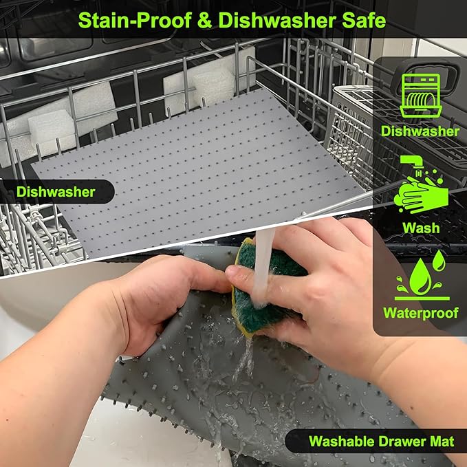 Gosmol Spice Drawer Organizer insert, Adjustable & Non-Slip Silicone Spice Drawer Liner for Seasoning Jars and Spice Bottles, Set of 2-Grey