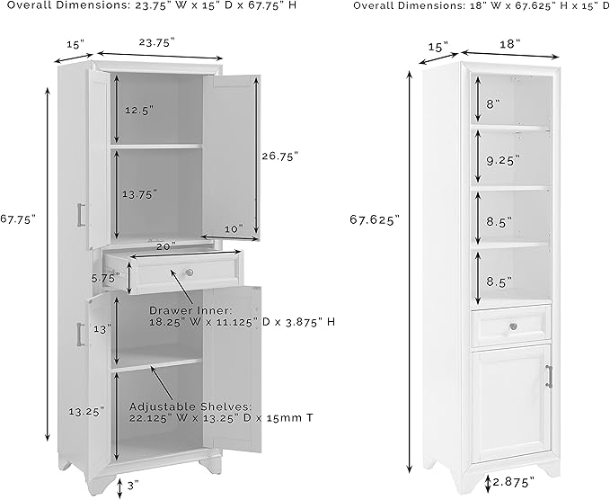 Crosley Furniture Tara 3-Piece Pantry Storage Cabinet Set with Shelves, Kitchen, Dining, or Laundry Room, Distressed Gray