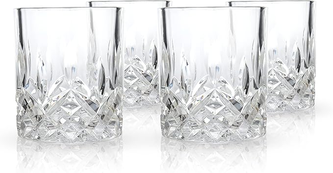 Viski Admiral Crystal Whiskey Tumbler Set, Classic Lowball Cocktail Glasses, Crystal Clear Drinking Glasses for Bourbon, Scotch, Spirits, Neat Pours, Gifts for Men, Home Bar, 10 oz, Set of 4