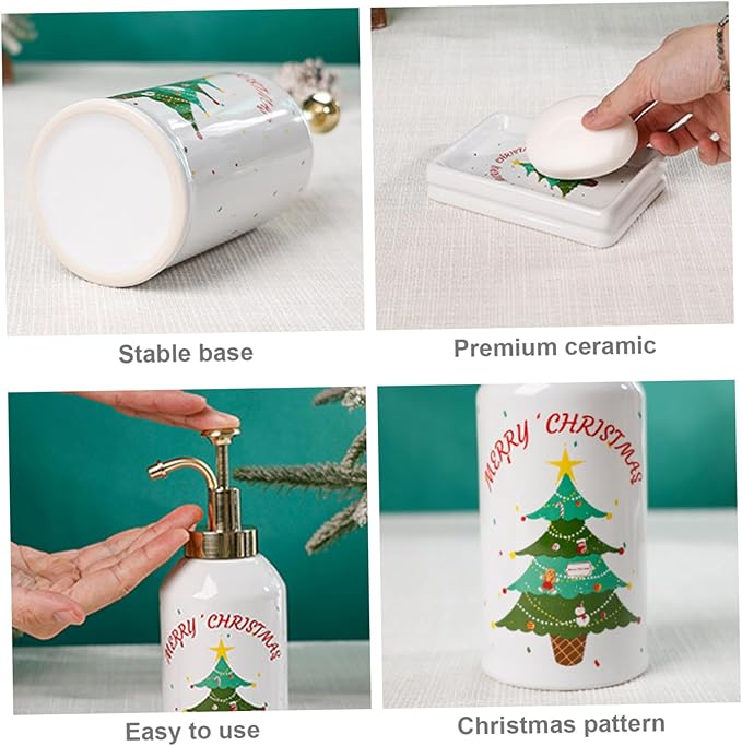 Christmas Bathroom Accessories Set Ceramic Christmas Soap Dispenser with Toothbrush Holder Tumbler Soap Dish for Bathroom Decor Home..