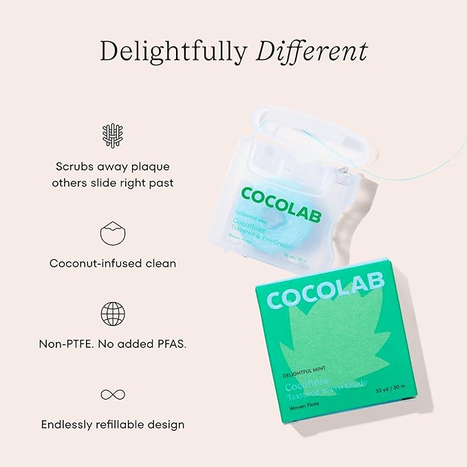 Cocofloss Woven Dental Floss, Refills Set, Dentist-Designed Oral Care, Mint, Waxed, Expanding, Vegan, Kid-Friendly String Floss with Coconut Oil, 3 Refill Spools (33 yd Each)
