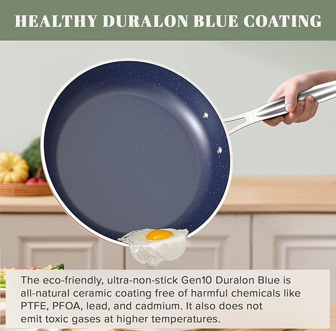 Nuwave 12pc Forged Lightweight Cookware Set, G10 Healthy Duralon Ceramic Ultra Non-Stick Coating, Vented Tempered Glass Lids, Stay-Cool Handles, Induction-Ready & Works on All Cooktops, PFAS Free