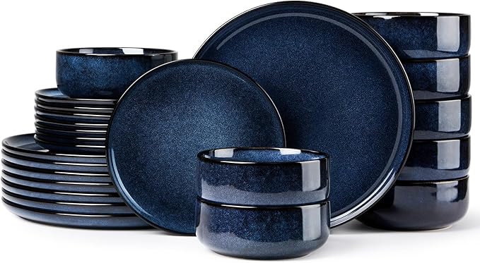 Herogo 24 Pieces Stoneware Dinnerware Sets Service for 8, Dinner Plates and Bowls Sets, Double Reactive Glaze Dishes Set for Kitchen, Scratch Resistant, Microwave & Dishwasher Safe, Starry Blue