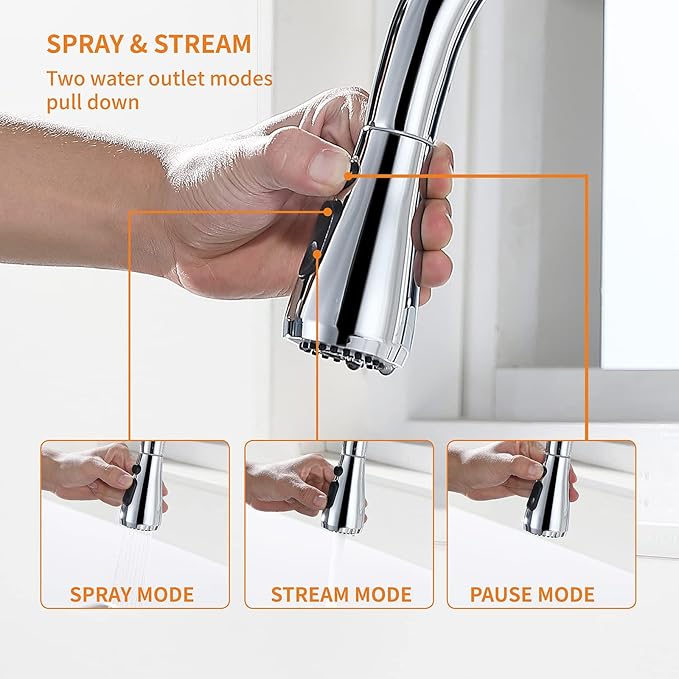 Keer Touchless Faucet with Pull-Down Sprayer, Polished Chrome, Hands-Free, 3 Modes, Single Handle, Easy Assembly