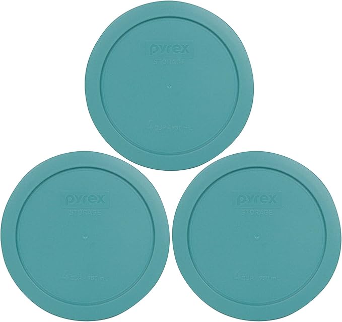 Pyrex 7201-PC 4-Cup Turquoise Plastic Food Storage Lid, Made in USA - 3 Pack