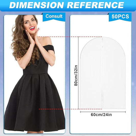 Amylove 50 Pcs 24'' x 32'' Clear Garment Bags Full Zipper Suit Bags Lightweight Clothes Cover for Hanging PEVA Protectors Breathable Dust Cover Plastic