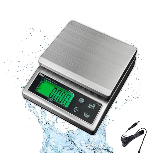 Polit Sun IP65 Waterproof Rechargeable Food Scale — 13lb/6kg High-Precision 0.5g HACCP Kitchen Scale with 150h Battery, Stainless Steel Platform & Green LCD for Seafood, Baking, Restaurant Prep