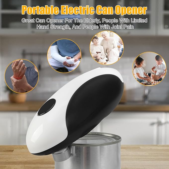 Rechargeable Electric Can Opener, Automatic Can Opener, Fast Speed & Smooth Side, Handheld Tin Jar Kitchen Tool Enduring Tin Jar Opener Kitchen Tool for Weak Hands, Seniors