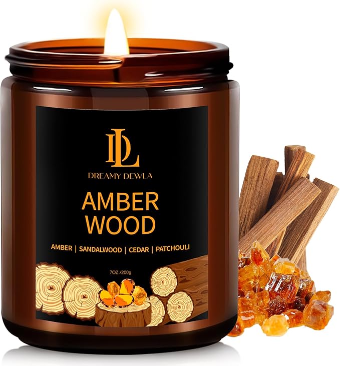 Winter Candle Amber Wood Scented, Natural Soy Candles for Home Scented, 7oz Holiday Candle with 50hr Burn Time, Aromatherapy Candles Winter Holiday Gifts for Women Men