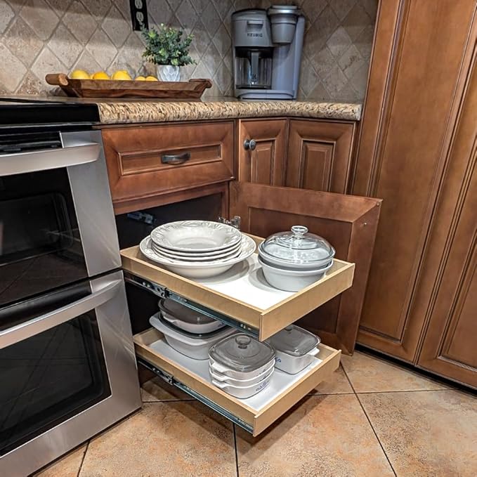 Slide-A-Shelf Express Essentials Pull-Out Cabinet Drawer, Birch Wood with Full Extension Ball-Bearing Slides, Kitchen Storage Organization Ready-to-Ship