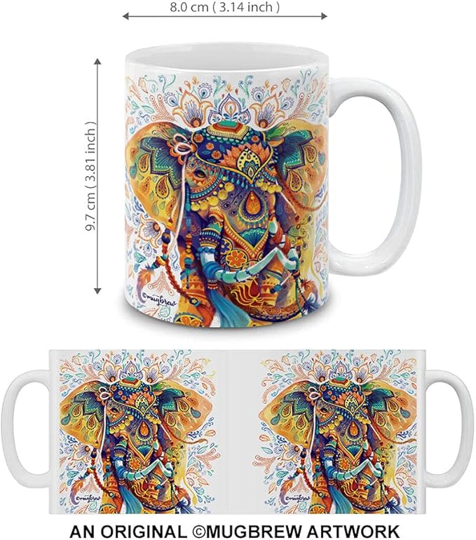 MUGBREW Watercolor Indian Boho Elephants Ceramic Coffee Mug Tea Cup, 11 OZ
