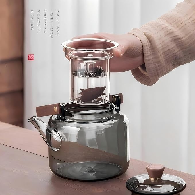 Tea Pot with Infuser for Loose Leaf Tea, Glass Teapot Stovetop, Heat Resistant Borosilicate Tea Kettle, Clear, 34oz/1000ml Capacity, Tea Strainer