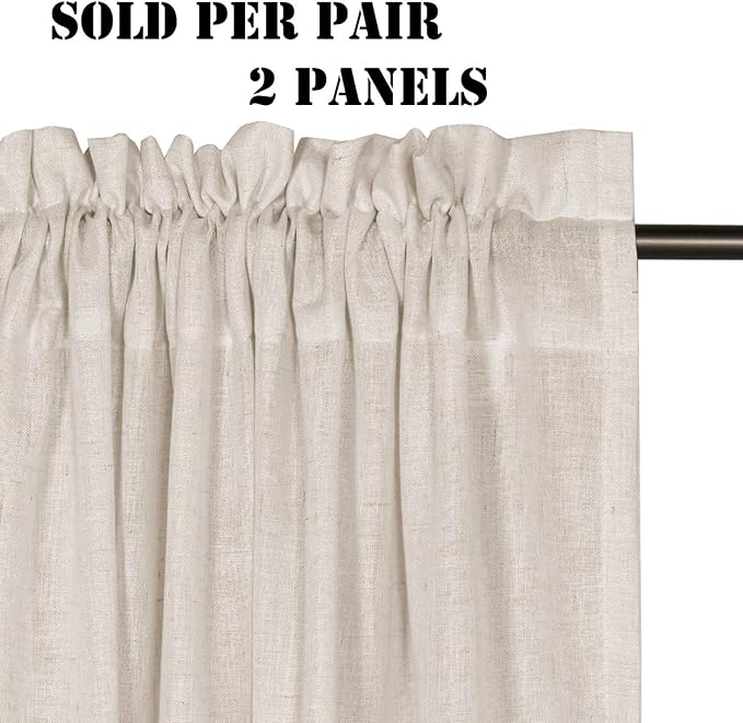 H.VERSAILTEX Natural Effect Extra Long Curtains 108 Inches Made of Linen Mixed Rich Material Rod Pocket Window Panel Drapes for Living Room/Dining Room/Bedroom Set of 2, Angora - 9 FT Tall