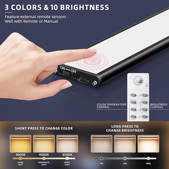 Under Cabinet Lighting,204 LED Wireless Motion Sensor Light Indoor, Rechargeable Closet Lights Battery Operated,Dimmable & 3 Color Temps,Magnetic Under Counter Lights for Kitchen, Closet (60CM,5Pack)