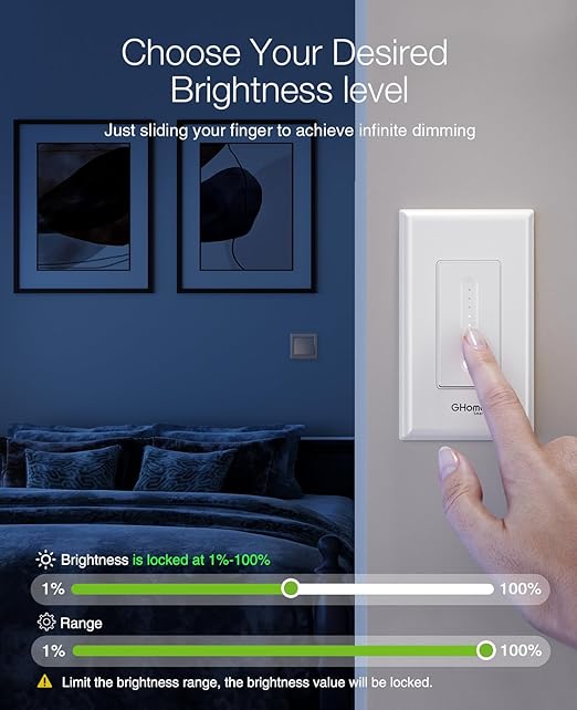GHome Smart 3 Way Dimmer Smart Switch Can Work Separately Or Work with Traditional 3-Way Switch, Compatible with Alexa, Google Assistant, Neutral Wire Required, 2.4GHz WiFi Only, FCC Certified, 2 Pack
