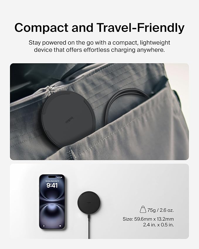 Belkin Wireless Charging Pad 15W - Qi Charger, Charging Station for Apple iPhone 17, iPhone 16/15/14 Series, AirPods, Samsung Galaxy S25, Galaxy S24, Pixel - 5ft Cable Included - Black, 2-Pack