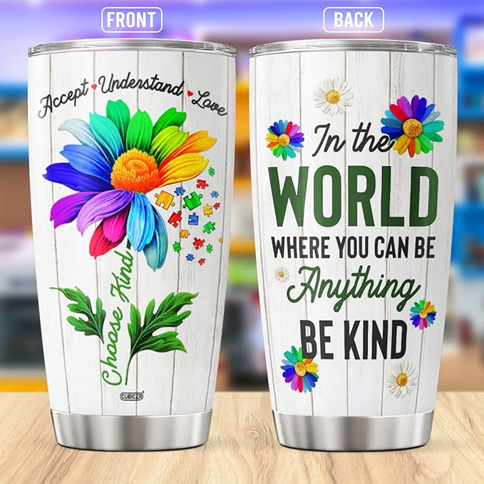 CUBICER Autism Awareness Coffee Tumbler Autism Puzzle Piece Tumblers Insulated Travel Mugs Stainless Steel Cup With Lid 20 Oz Mug Gifts For Therapist Child Women Mom On Birthday