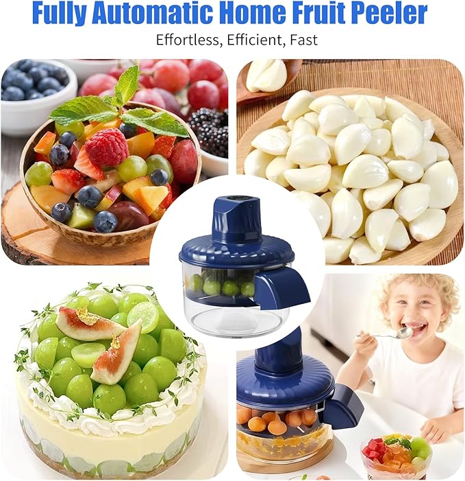 Electric Grape Peeler Machine, Automatic Multi-Functional Garlic Peeler Machine for Fruit, Tomato, Cherry, Potato, and Vegetables Efficient Kitchen Gadgets with Large Capacity Container, Blue