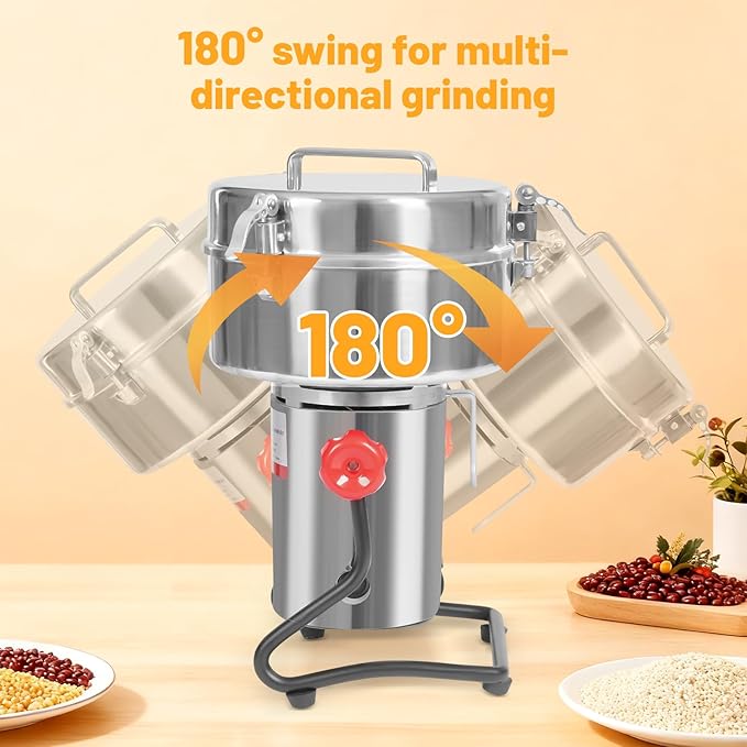 4500g Electric Grain Mill Grinder, High Speed 5000W Commercial Grinders, Stainless Steel Machine for Dry Grains, Coffee, Corn (4500g/10lbs Capacity)