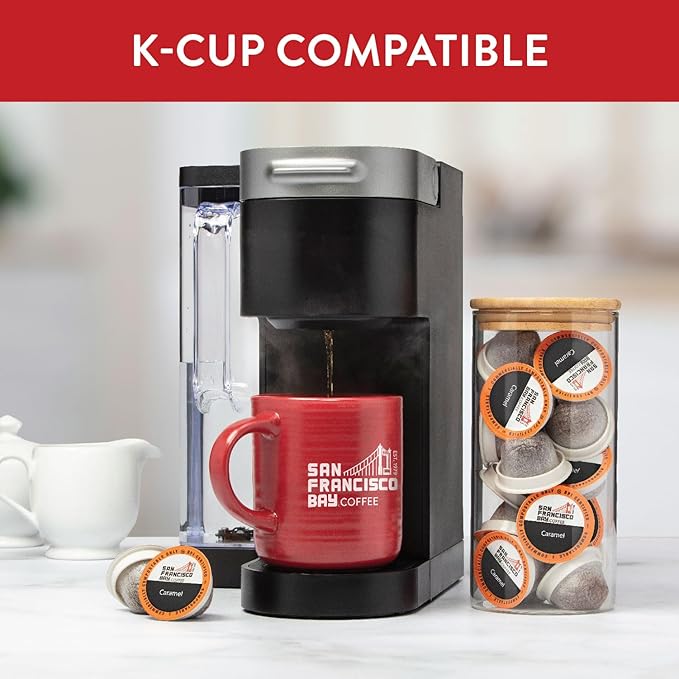 San Francisco Bay Compostable Coffee Pods - Caramel (80 Ct) K Cup Compatible including Keurig 2.0, Flavored, Medium Roast