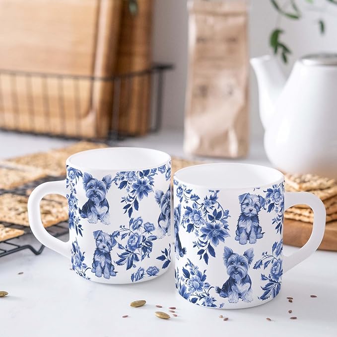 Yorkshire Terrier Blue French Toile Mug, Yorkies Lover Gifts for Women, Blue Chinoiserie Toile Coffee Cup for Yorkshire Terrier Mom, Dog Lovers Tea Coffee Mug Birthday Gifts for Dog Owners, 11oz