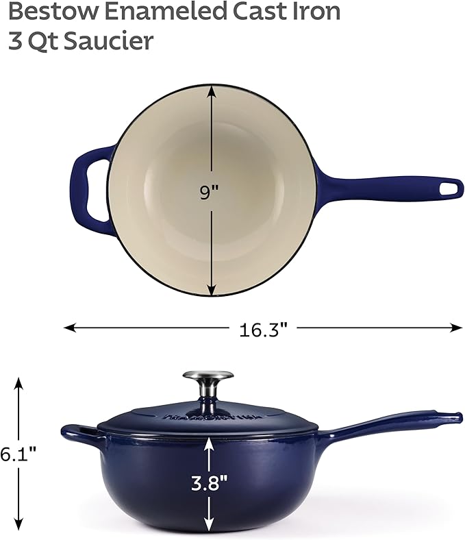 Tramontina Bestow Enameled Cast Iron Saucier Pan with Lid, 3-quart, Blue