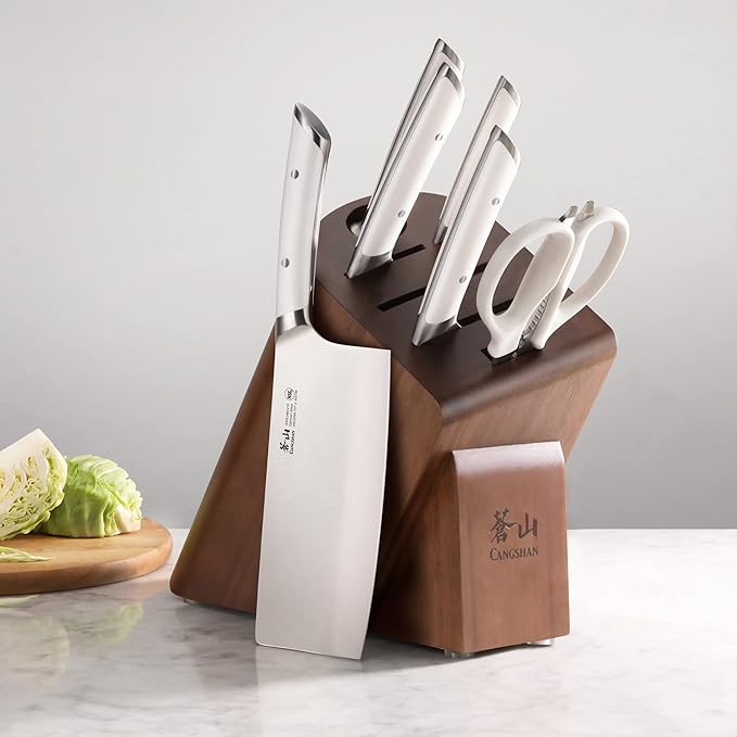 Cangshan HELENA Series German Steel Forged Cleaver Knife Block Set (7-Piece, White)