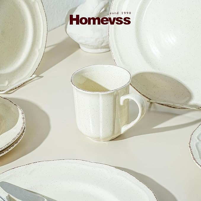 20pc Dinnerware Set, Plate and Bowl Set, Stoneware Dishes Set for 4, Microwave and Dishwahser Safe, Scratch Resistant, French Countryside Speckled Antique Cream