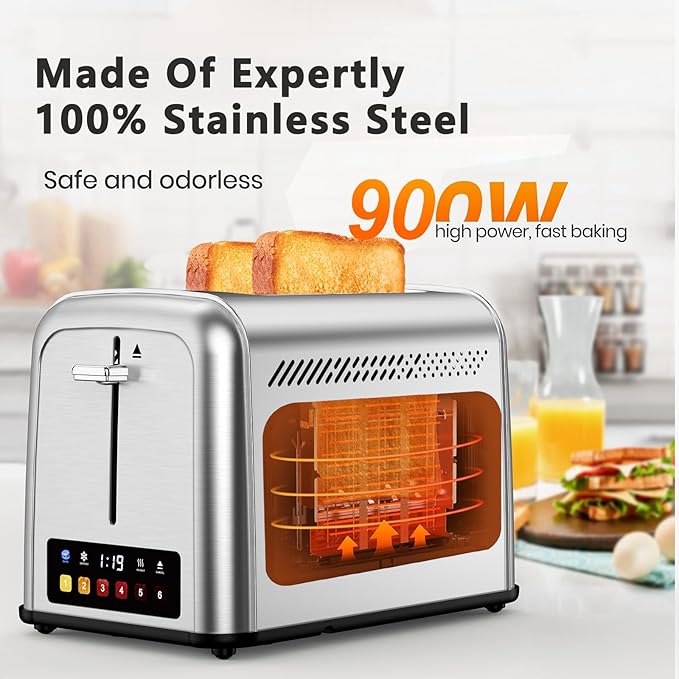 Toaster 2 Slice Retro Stainless Steel,Best Prime 2 Slice Toaster Wide Solt with 6 Shade Settings, Perfect for Waffles, Bagels and More Touch Screen Lainsten 238TC