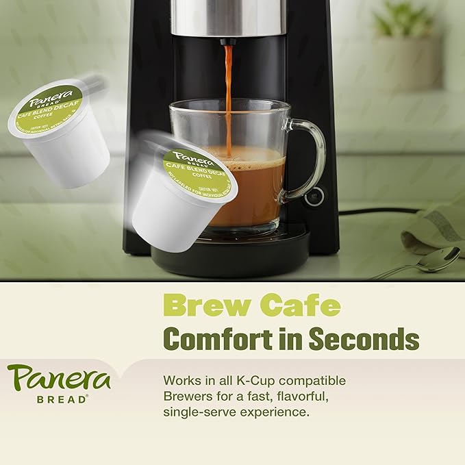Panera Cafe Blend Decaf Coffee Pods, Medium Roast Cups - 100% Arabica, Smooth & Balanced with Caramel Notes, Sustainably Sourced, No Bitterness 10 Single Serve Pods (1 Pack of 10)