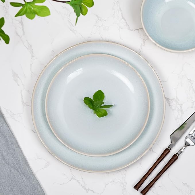 Plates and Bowls Sets for 6 - CJDC-QUELO 24-Piece Stoneware Dinnerware Sets, Ceramic Dishware Set for Kitchen Use and Formal Dining, Chip and Scratch Resistant Microwave Dishwasher Safe, Off White