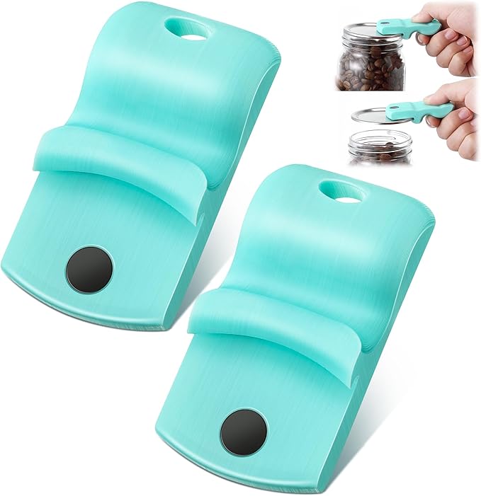 2 Pack Canning Jar Opener with Magnets, Mason Jar Opener For Canning Lids, for Regular and Wide Mouth Lids, Powerful Magnet for Easy Refrigerator Storage, Releases Vacuum Seal(Blue)