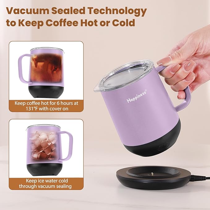 Happiness Smart Heated Coffee Mug,12oz Rechargeable Electric Self Heating Temperature Control Coffee Cup